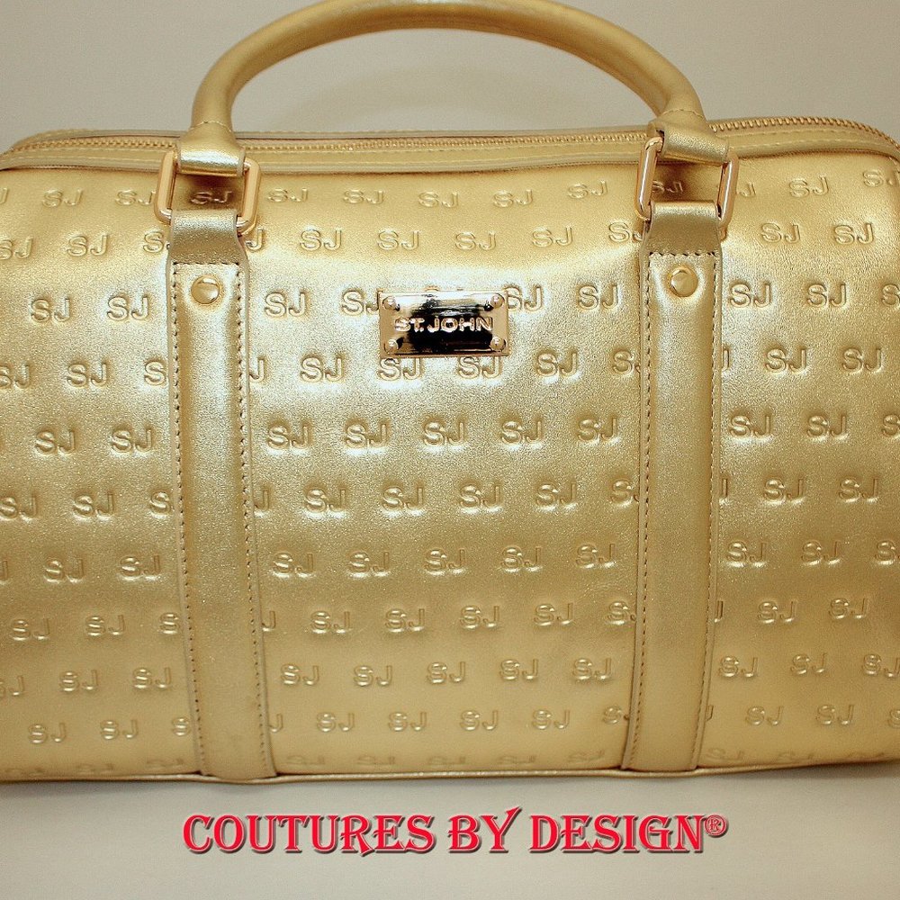 St John Gold Leather Stamped  Logo Satchel  Bag